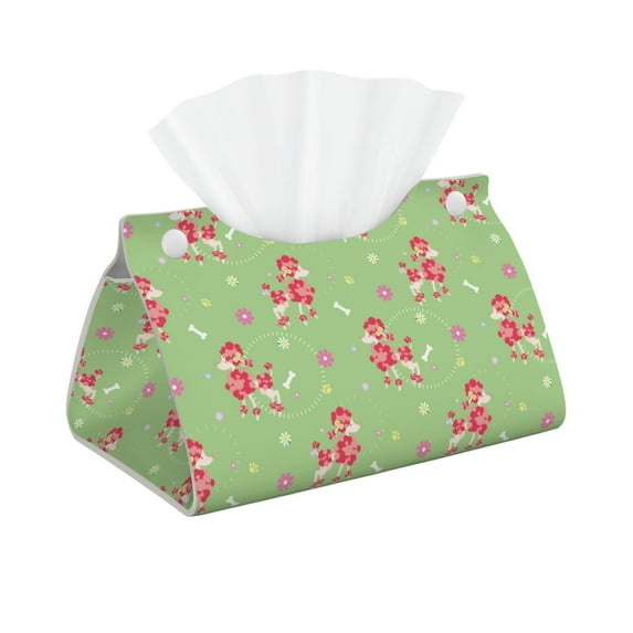 Goofa Cute Poodle Dog Pattern Triangle Square Tissue Box Cover, Modern PVC Leathe Facial Paper Holder,Decorative Holder/Organizer for Bathroom Vanity Countertop