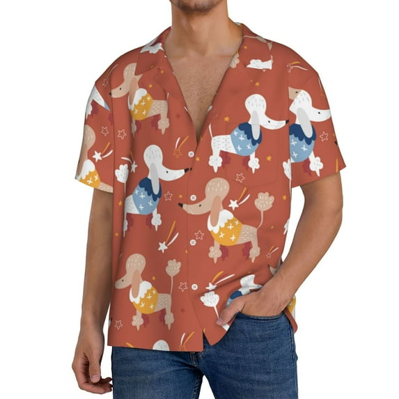 Goofa Cute Poodle Dog Printed Men's Casual Short-sleeved Shirt,Lightweight Breathable Button-down,Summer Casual men's top,Versatile Fashion shirt-Medium