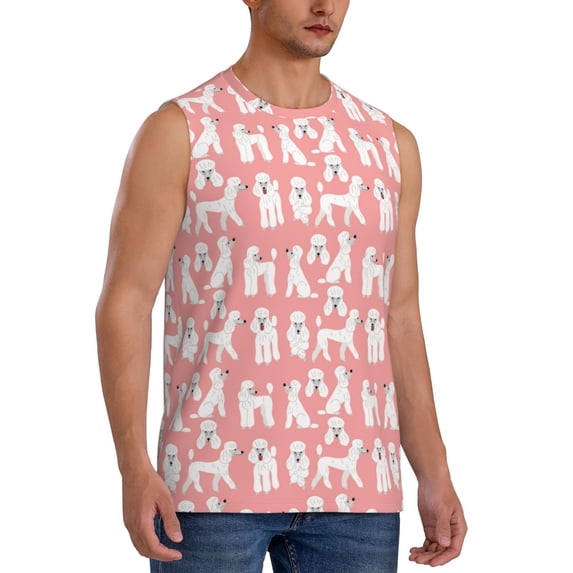 Goofa Cute Poodle Dog Printed Men's Sleeveless T-Shirt - Athletic Gym Workout Tank Top for Men - Moisture-Wicking, UPF 30+ Quick-Dry Muscle Tee-Small