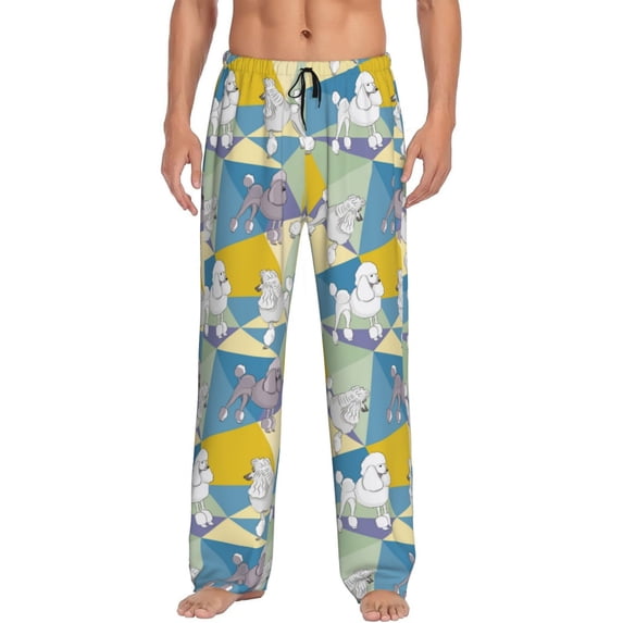 Goofa Cute Poodle Dog Pattern Printed Soft Pajama Pants for Men, Wide Leg Comfy Casual Lounge Yoga Pants-Small