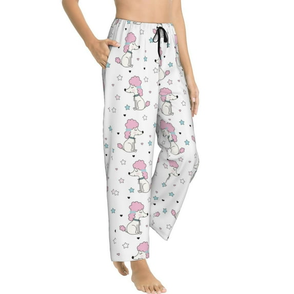 Goofa Cute Poodle Dog Printed Soft Pajama Pants for Women, Wide Leg Comfy Casual Lounge Yoga Pants-Small