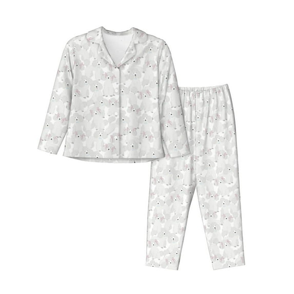 Goofa Cute Poodle Dog Printed Women’s 2 Piece Pajama Set Super,Pajamas Women's Long Sleeve Sleepwear Soft Button Down Loungewear Pjs Lounge Set Nightwear-