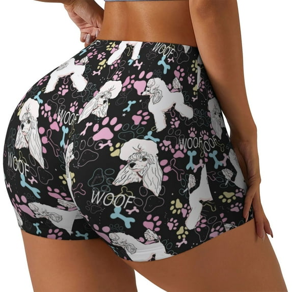 Goofa Cute Poodle Dog Printed Workout Shorts Women Seamless Scrunch Butt Lifting High Waisted Gym Booty Shorts Elastic Workout Shorts-Medium