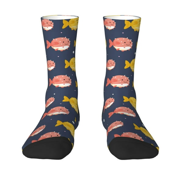 Goofa Cute Puffer Fish Printed Men's Crew Socks, Soft Durable Breathable Moisture-Wicking with Odor Control Cotton socks