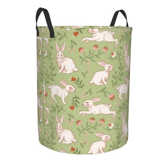 Goofa Cute Rabbit And Flower Printed Circular Hamper,Laundry Basket with Handles,Storage Baskets Foldable,Large Capacity Laundry Hamper-
