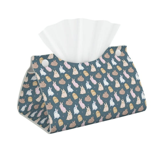 Goofa Cute Rabbit Pattern Triangle Square Tissue Box Cover, Modern PVC Leathe Facial Paper Holder,Decorative Holder/Organizer for Bathroom Vanity Countertop