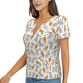 thumbnail image 1 of Goofa Cute Rabbit Pattern Womens Deep V Neck Low Cut Tops Casual Summer Short Sleeve Ribbed Knit T-Shirts-Small, 1 of 5