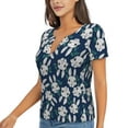 thumbnail image 1 of Goofa Cute Rabbit Pattern Womens Deep V Neck Low Cut Tops Casual Summer Short Sleeve Ribbed Knit T-Shirts-X-Large, 1 of 5
