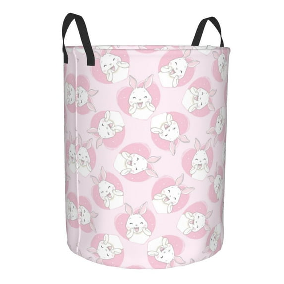 Goofa Cute Rabbit Printed Circular Hamper,Laundry Basket with Handles,Storage Baskets Foldable,Large Capacity Laundry Hamper-Medium