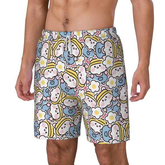 Goofa Cute Rabbit Printed Men's Swim Trunks Board Shorts Quick Dry Mens Swimming Trunks with Compression Liner,Breathable Fit Hawaii Beach Shorts-XX-Large
