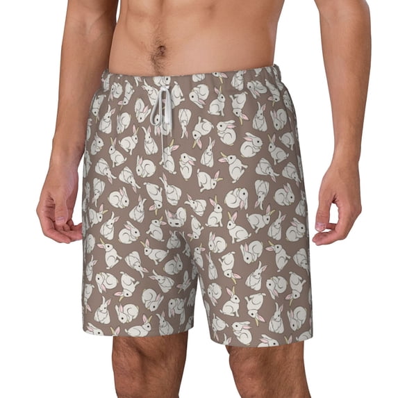 Goofa Cute Rabbit Printed Men's Swim Trunks Board Shorts Quick Dry Mens Swimming Trunks with Compression Liner,Breathable Fit Hawaii Beach Shorts-Medium