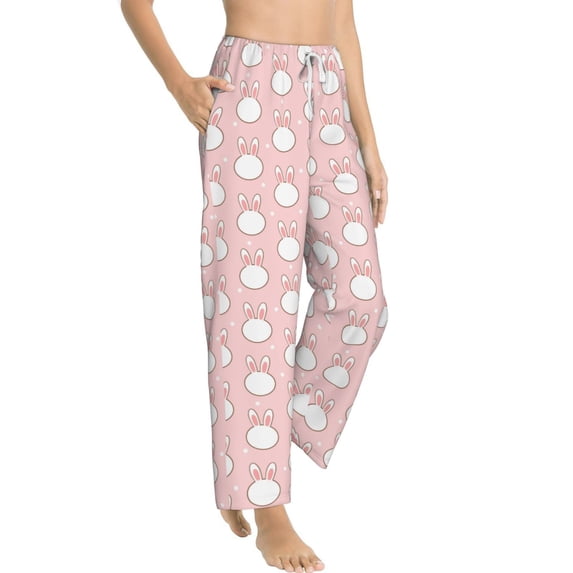 Goofa Cute Rabbit Printed Soft Pajama Pants for Women, Wide Leg Comfy Casual Lounge Yoga Pants-X-Large