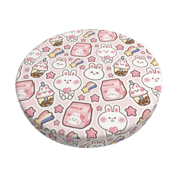 Goofa Cute Rabbit Printed Stool Covers Round, Waterproof Round Bar Stool Covers Anti-Slip Round Bar Stool Seat Cover with Elastic Bands Durable -12 inch