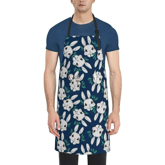 Goofa Cute Rabbit Printed Waterproof Apron 33" Chef Aprons for Men Heavy Duty Chemical Work Apron Adjustable Bib Apron
