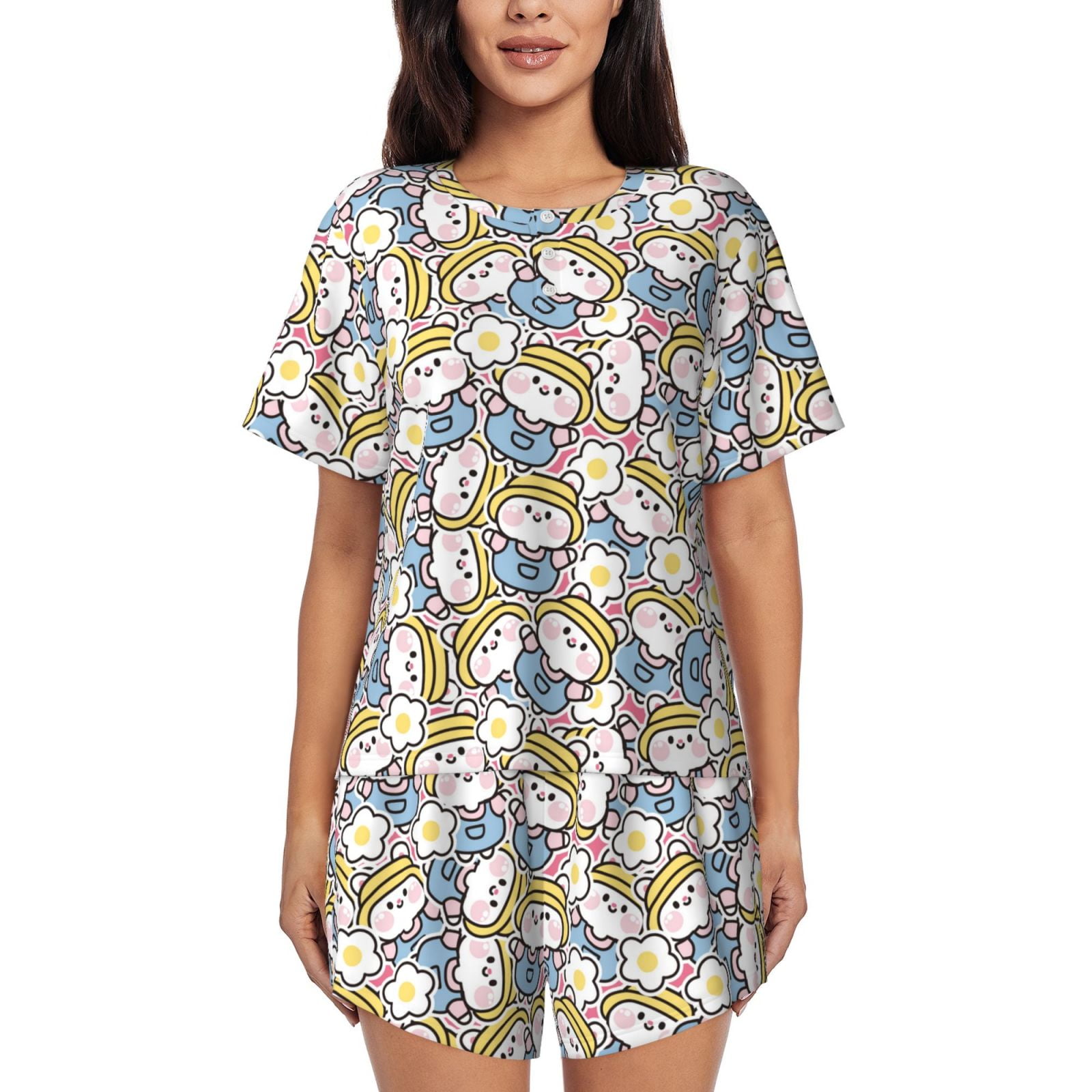 Rabbit Print Warm Pajama Set Half Sleeve & Trousers Two Piece main image 0