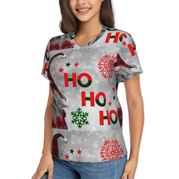 Goofa Cute Santa Pattern Women's Slim-Fit Short-Sleeve V-Neck T-Shirt,Classic-Fit Short-Sleeve V-Neck T-Shirt-XX-Large
