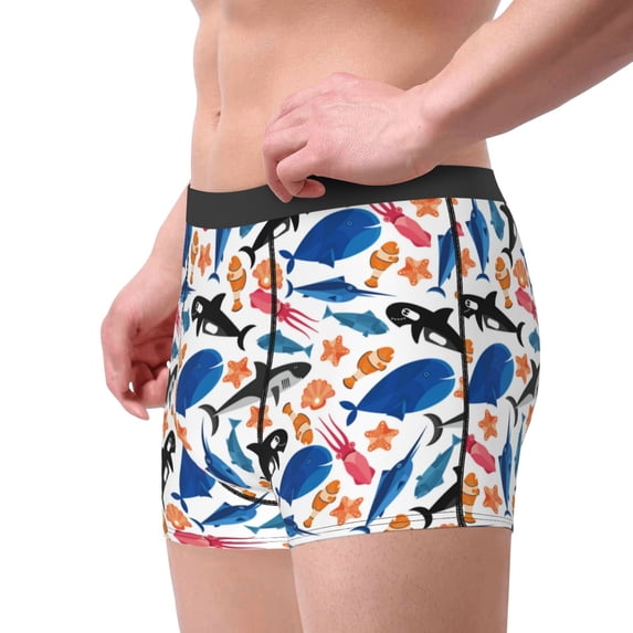 Goofa Cute Sea Animals Printed Men's Boxer Briefs Underwear, Moisture-Wicking Underwear, Trunk,Soft and Breathable Cotton Underwear-Large