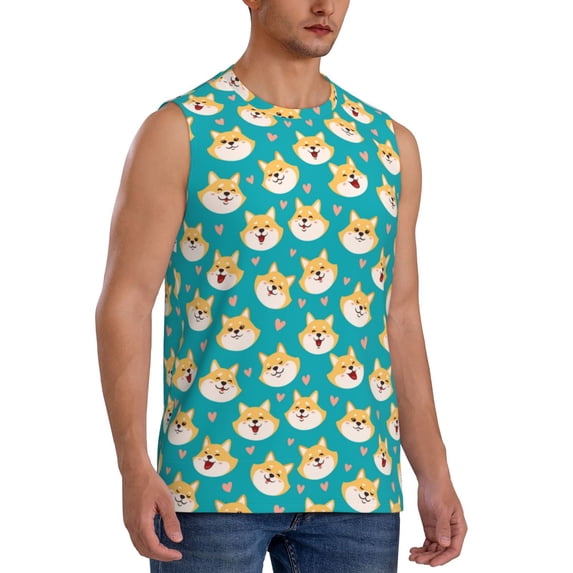 Goofa Cute Shiba1 Printed Men's Sleeveless T-Shirt - Athletic Gym Workout Tank Top for Men - Moisture-Wicking, UPF 30+ Quick-Dry Muscle Tee-Large
