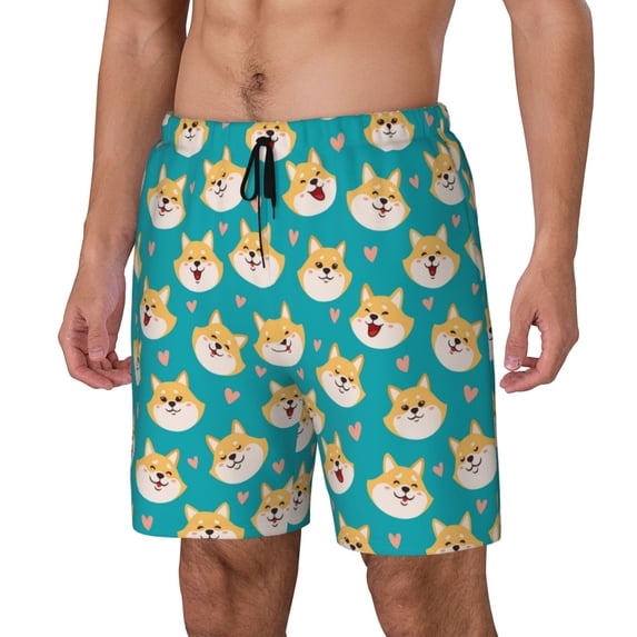 Goofa Cute Shiba1 Printed Men's Swim Trunks Board Shorts Quick Dry Mens Swimming Trunks with Compression Liner,Breathable Fit Hawaii Beach Shorts-Medium