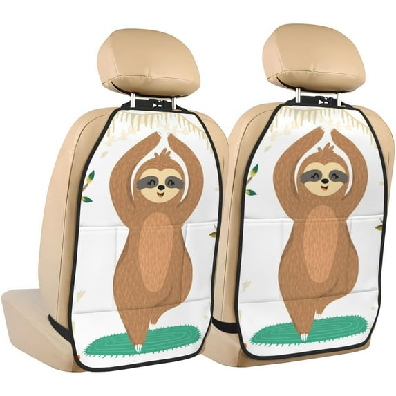 Goofa Cute Sloth In Yoga Pose Tree Pattern Car Back Seat Protector for Kids (2 Pack) ,Anti-kick Storage Mat for Car Seats,Shields from Footprints