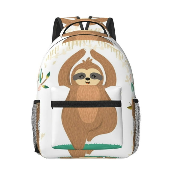 Goofa Cute Sloth In Yoga Pose Tree Pattern Comfortable Student Backpack - Ergonomic Design, Durable, Water-Resistant, Multi-Compartment,Travel, and Outdoor Activities