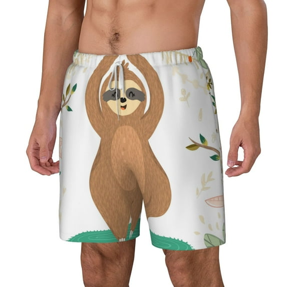 Goofa Cute Sloth In Yoga Pose Tree Printed Men's Swim Trunks Board Shorts Quick Dry Mens Swimming Trunks with Compression Liner,Breathable Fit Hawaii Beach Shorts-Large