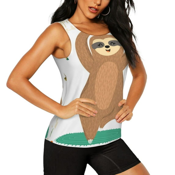 Goofa Cute Sloth In Yoga Pose Tree Printed Womens Workout Tops for Women Sleeveless Yoga Shirts Athletic Running Tank Tops Sleeveless Gym Clothes Workout Apparel-X-Large