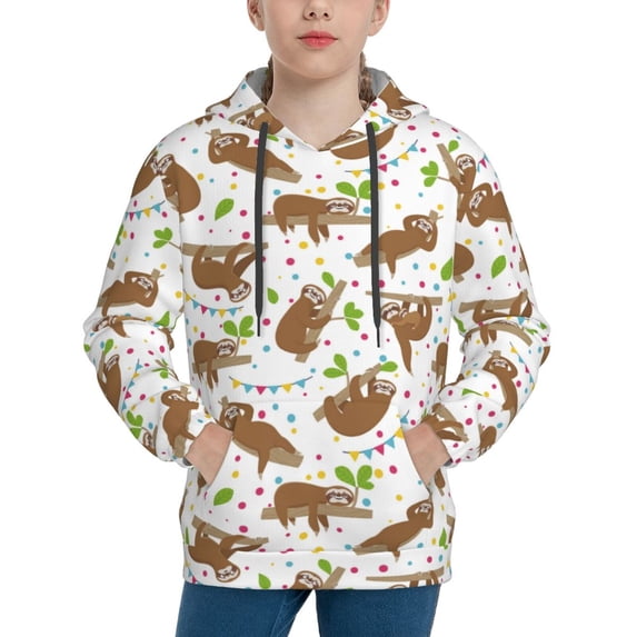 Goofa Cute Sloth Pattern Hooded Sweatshirt for Youth Trendy youth sweatshirt Casual Hoodie for Boys and Girls-X-Large