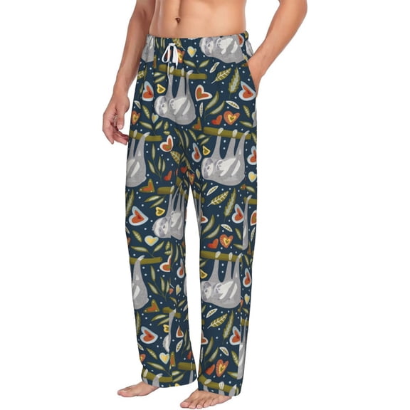 Goofa Cute Sloth Printed Soft Pajama Pants for Men, Wide Leg Comfy Casual Lounge Yoga Pants-Medium