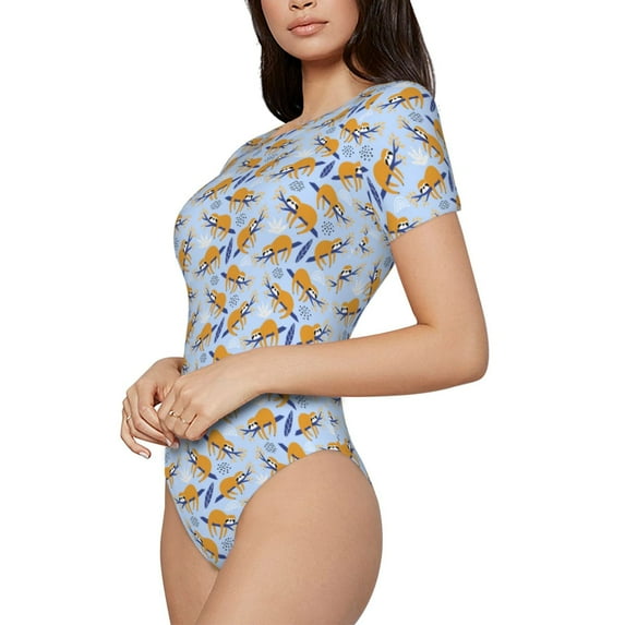 Goofa Cute Sloth Printed Women Rash Guard Short Sleeve,Tummy control Swimsuit Surfing Swimsuit Bathing Suit One Piece Swimsuit UPF 50-X-Large