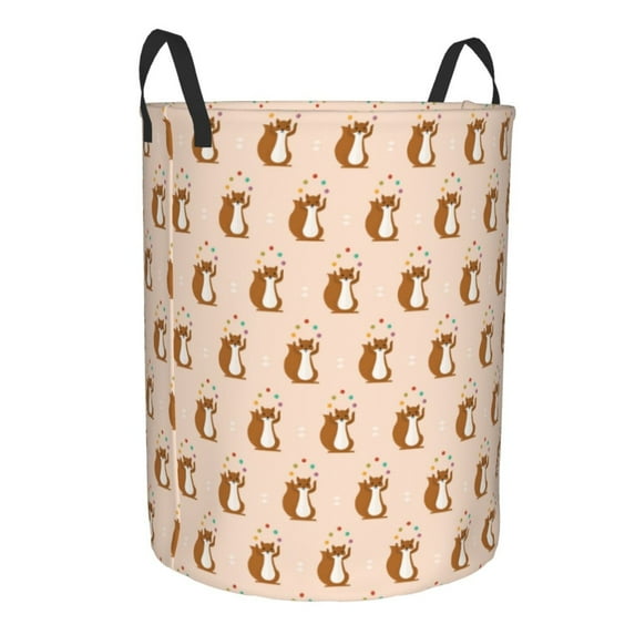 Goofa Cute Squirrel Printed Circular Hamper,Laundry Basket with Handles,Storage Baskets Foldable,Large Capacity Laundry Hamper-Medium
