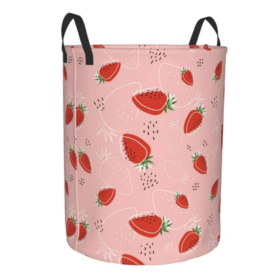 Goofa Cute Strawberry C Printed Circular Hamper,Laundry Basket with Handles,Storage Baskets Foldable,Large Capacity Laundry Hamper-Medium