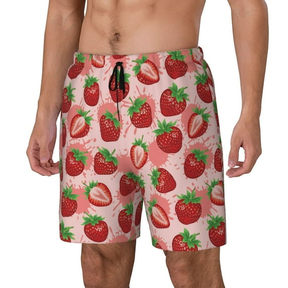 Goofa Cute Strawberry Printed Men's Swim Trunks Board Shorts Quick Dry Mens Swimming Trunks with Compression Liner,Breathable Fit Hawaii Beach Shorts-XX-Large