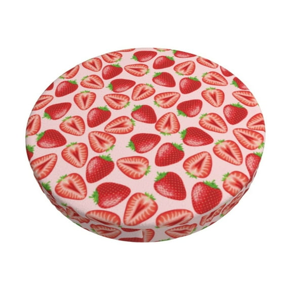 Goofa Cute Strawberry Printed Stool Covers Round, Waterproof Round Bar Stool Covers Anti-Slip Round Bar Stool Seat Cover with Elastic Bands Durable -14 inch