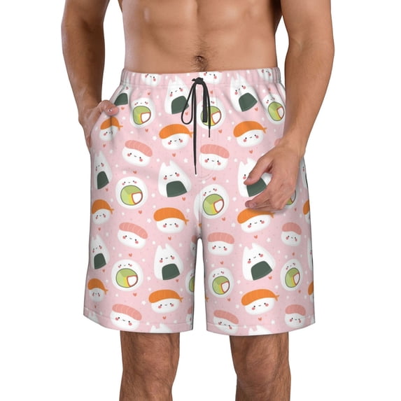 Goofa Cute Sushi (2) Printed Mens Swim Trunks Summer Quick Dry Short Beach Swimwear Bathing Suits-Medium