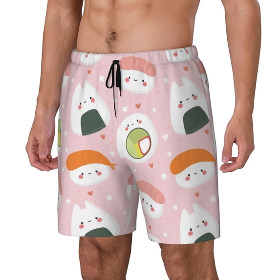 Goofa Cute Sushi Printed Men's Swim Trunks Board Shorts Quick Dry Mens Swimming Trunks with Compression Liner,Breathable Fit Hawaii Beach Shorts-Small