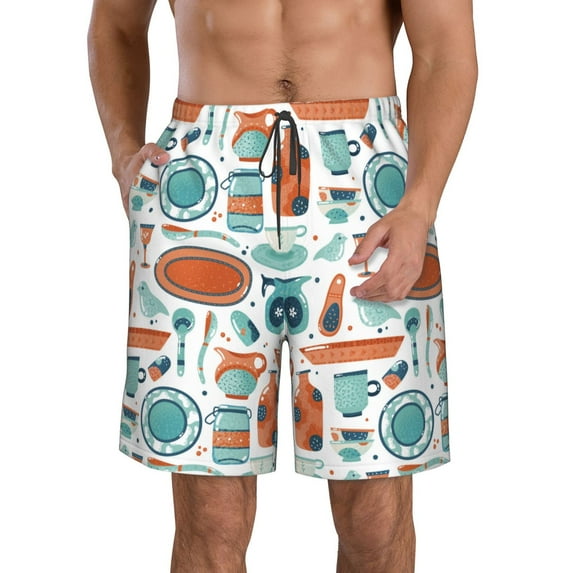 Goofa Cute Tableware Printed Mens Swim Trunks Summer Quick Dry Short Beach Swimwear Bathing Suits-Medium