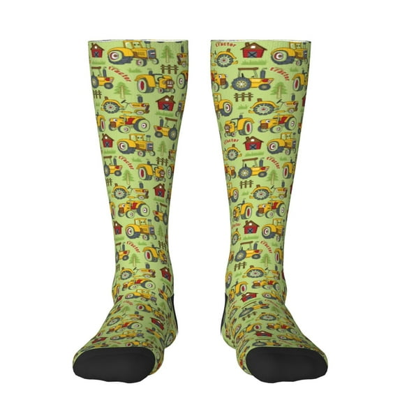 Goofa Cute Tractor Pattern Adult Stockings, Color-Block Knee High Socks, Comfortable and Breathable, Soft and Stretchable, Sports, and Decoration