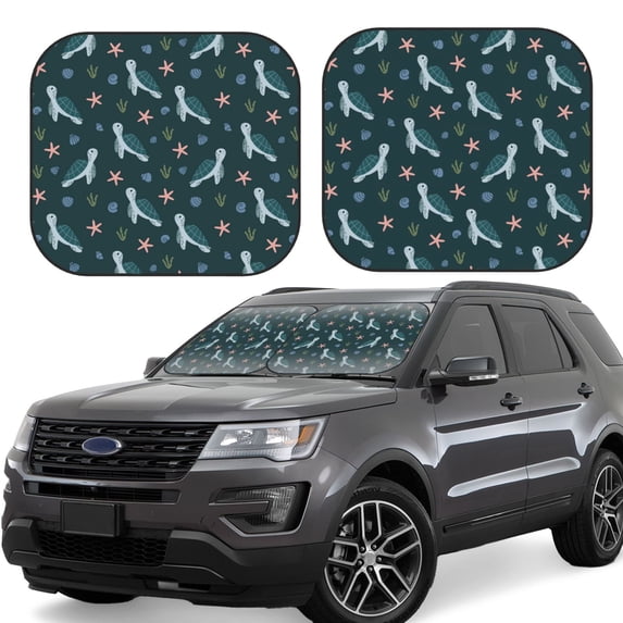 Goofa Cute Turtle Pattern 2 Piece Car Windshield Sun Shade Foldable | Front Windshield Shade for Sun, Heat and UV Rays | Sunshade for Car Front Window-Medium