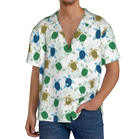 Goofa Cute Turtle Printed Men's Casual Short-sleeved Shirt,Lightweight Breathable Button-down,Summer Casual men's top,Versatile Fashion shirt-
