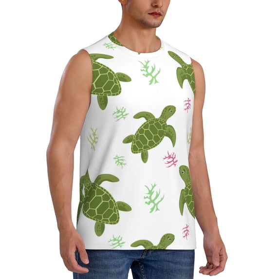 Goofa Cute Turtle Printed Men's Sleeveless T-Shirt - Athletic Gym Workout Tank Top for Men - Moisture-Wicking, UPF 30+ Quick-Dry Muscle Tee-3X-Large
