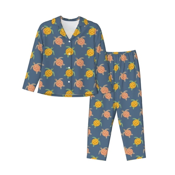 Goofa Cute Turtle Printed Women’s 2 Piece Pajama Set Super,Pajamas Women's Long Sleeve Sleepwear Soft Button Down Loungewear Pjs Lounge Set Nightwear-