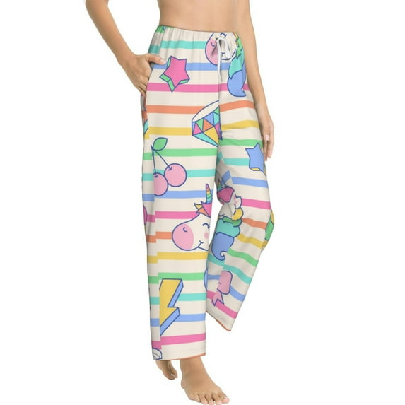 Goofa Cute Unicorn Printed Soft Pajama Pants for Women, Wide Leg Comfy Casual Lounge Yoga Pants-X-Large