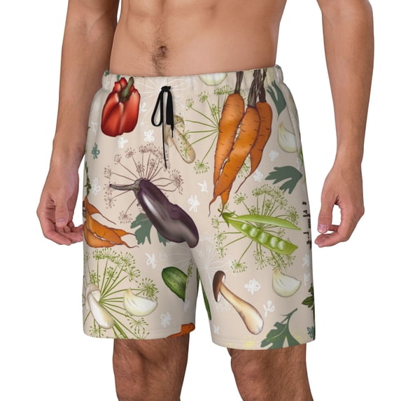 Goofa Cute Vegetables Printed Men's Swim Trunks Board Shorts Quick Dry Mens Swimming Trunks with Compression Liner,Breathable Fit Hawaii Beach Shorts-Large