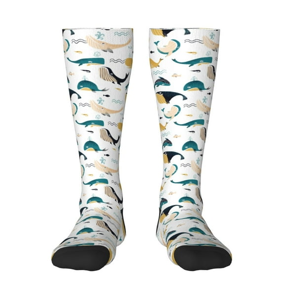 Goofa Cute Whale Pattern Adult Stockings, Color-Block Knee High Socks, Comfortable and Breathable, Soft and Stretchable, Sports, and Decoration