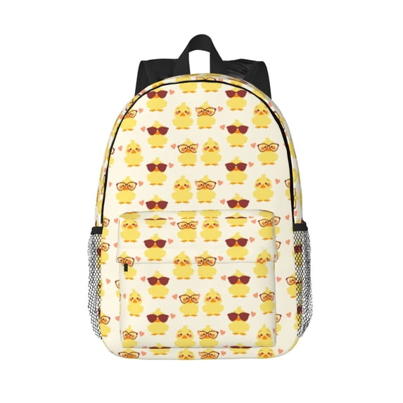 Goofa Cute Yellow Duck Pattern Lightweight Student Backpack for School, Water-Resistant, Adjustable Straps, Fits 15" Laptop, Multiple Pockets for Books, Accessories