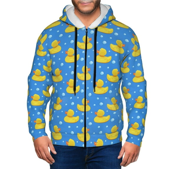 Goofa Cute Yellow Rubber Ducks Pattern Mens Full-zip Hoodie, Zip-up Pullover Hooded Sweatshirt, Kangaroo Pocket Hoodie Ideal for Daily Wear, Travel, and Home-XX-Large