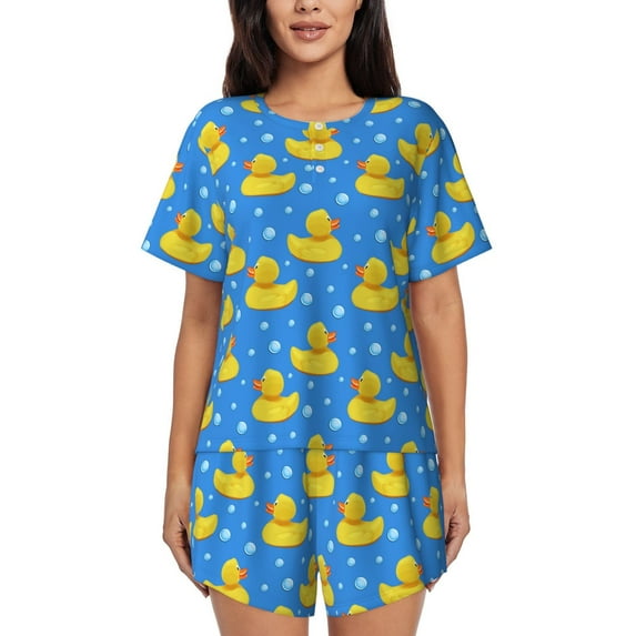 Goofa Cute Yellow Rubber Ducks for Womens Cotton 2 Piece Pajamas Set Classic Short Sleeve Pjs Set Soft Button Down Sleepwear Loungewear-4X-Large