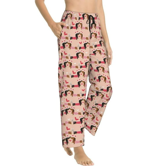 Goofa Dachshund Couple Printed Soft Pajama Pants for Women, Wide Leg Comfy Casual Lounge Yoga Pants-