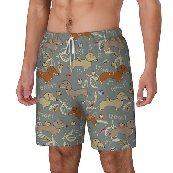 Goofa Dachshund Dog Bird Printed Men's Swim Trunks Board Shorts Quick Dry Mens Swimming Trunks with Compression Liner,Breathable Fit Hawaii Beach Shorts-3X-Large